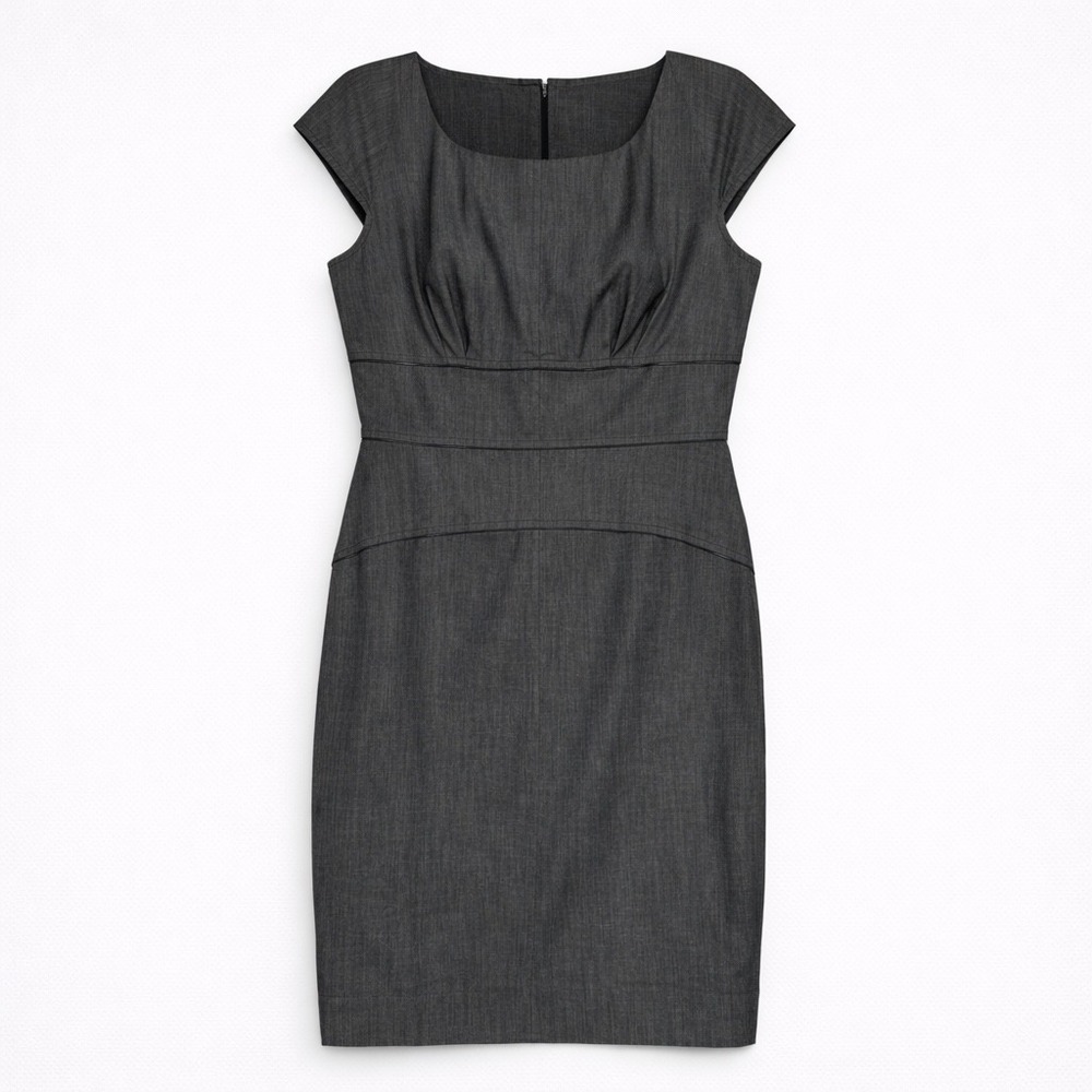 Calvin‎ Klein Sheath Dress Charcoal Gray Cap Sleeve Knee Length Career Work 8 10
